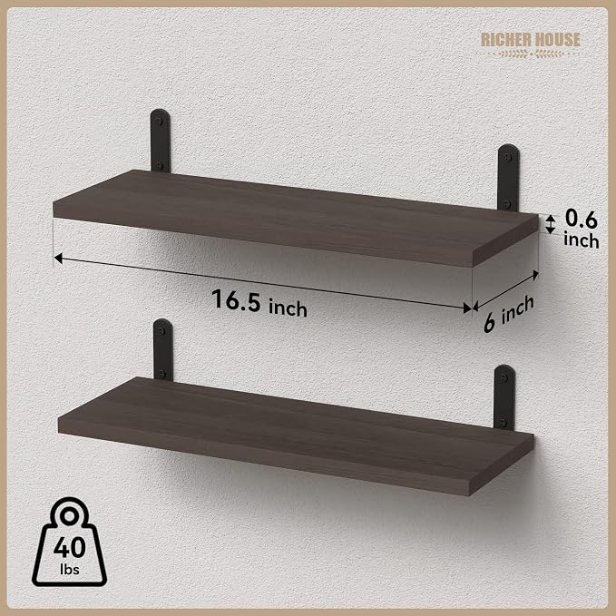 RICHER HOUSE Floating Shelves for Décor, Rustic Wood Wall Shelves for Bedroom - Image 3