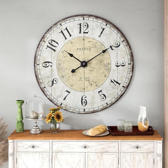 24 Inch Large Wall Clock, Rustic Round Farmhouse Wall Clocks - Image 2