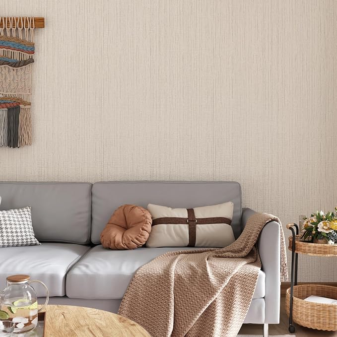 CRE8TIVE Cream White Grasscloth Peel and Stick Wallpaper White Grasscloth - Image 2