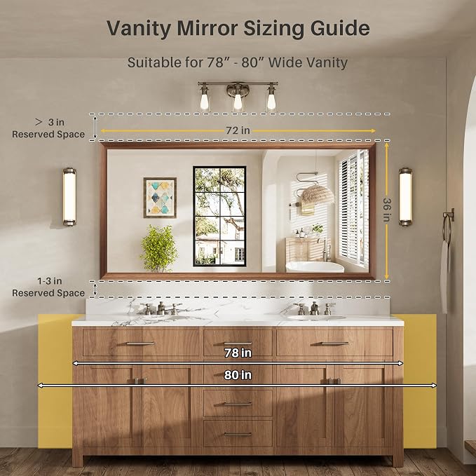 72x36 Inch Bathroom Mirror for Wall, Anti-Rust Walnut Wood Grain Metal Framed - Image 2