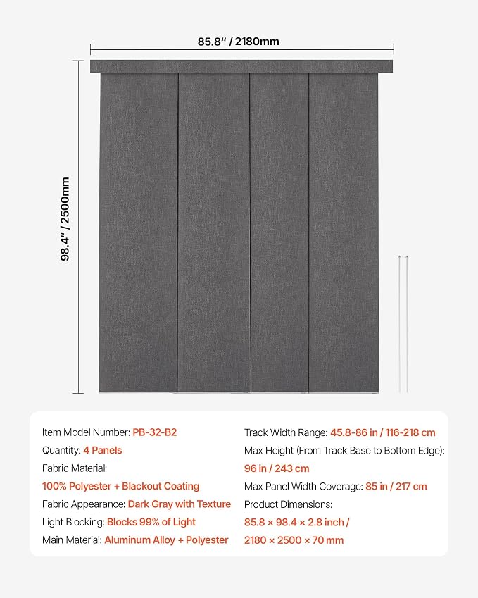 VEVOR Panel Track Blinds, Extendable Track from 45.8 in to 86 in W, Trimmable - Image 7