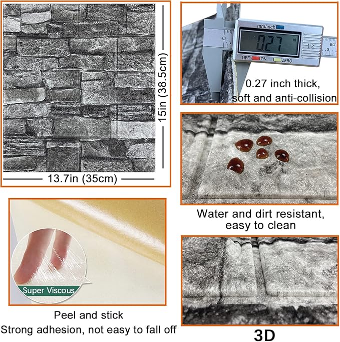 10PCS 3D Wall Panels Peel and Stick 3D Brick Wallpaper Peel and Stick Faux - Image 5