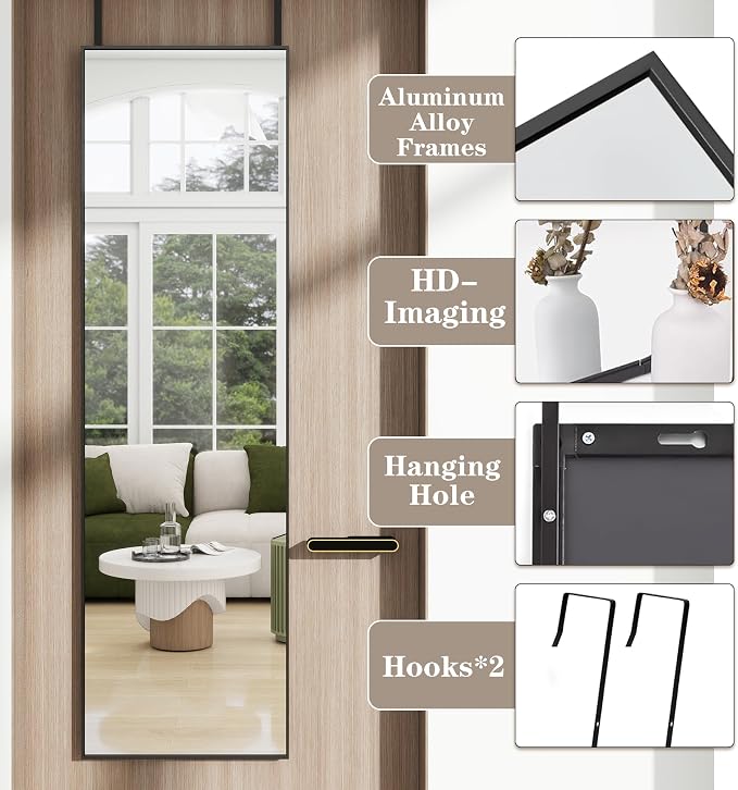 Full Length Door Mirror 14x48, Metal Frame - Image 6