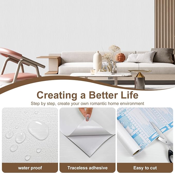 White Grasscloth Peel and Stick Wallpaper Modern Grasscloth Wallpaper 15.7" x - Image 8