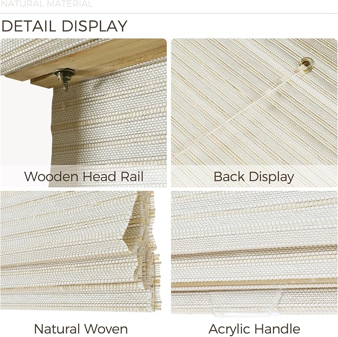 TWOPAGES Woven Bamboo Cordless Roman Shades, Custom No Drill or Motorized Blinds - Image 7