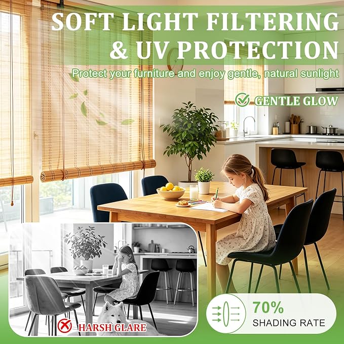 Bamboo Blinds 54x72 inch Bamboo Roman Shades - Image 4