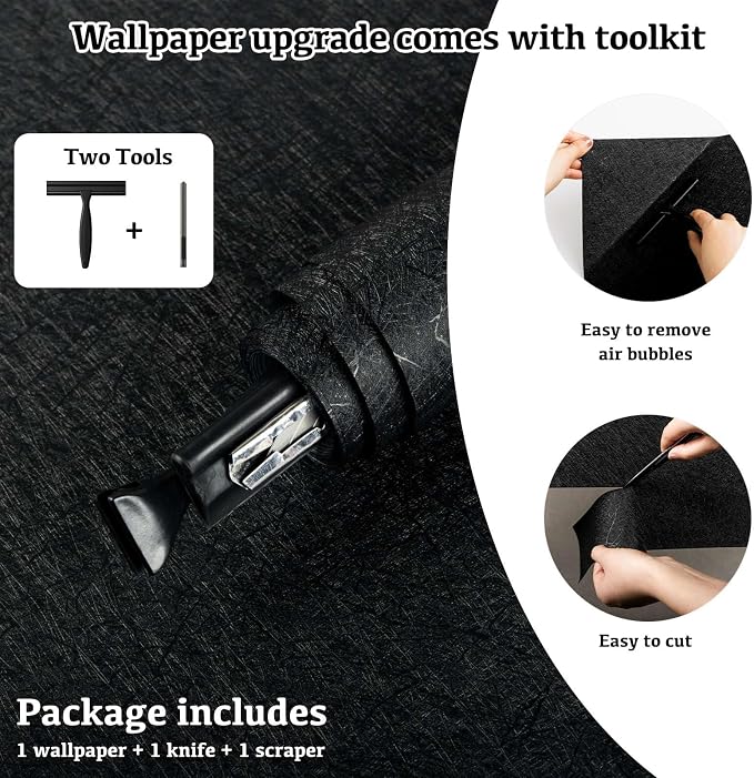 Black Silk Wallpaper Peel and Stick Embossed Self Adhesive Contact Paper 15.7" - Image 2