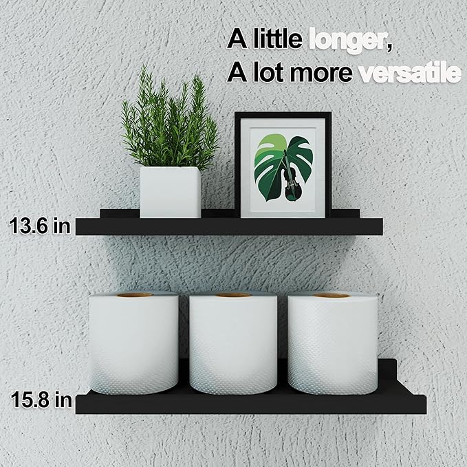 Black Floating Shelves for Wall Decor, Wall Mounted Wood Storage Shelf for - Image 5