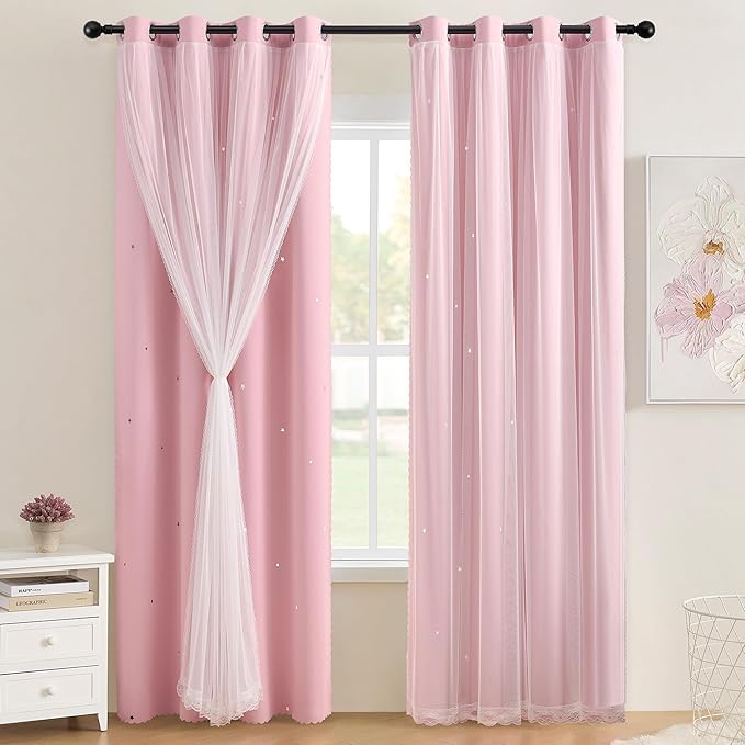 XiDi Light Pink Curtains for Bedroom, Girls Room Blackout Curtains, Kids Room by Addsomecolortolife
