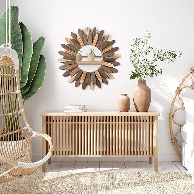 Honiway Boho Wall Decor 21 inch Wall Mirror Rustic Wood Decorative Mirror - Image 4