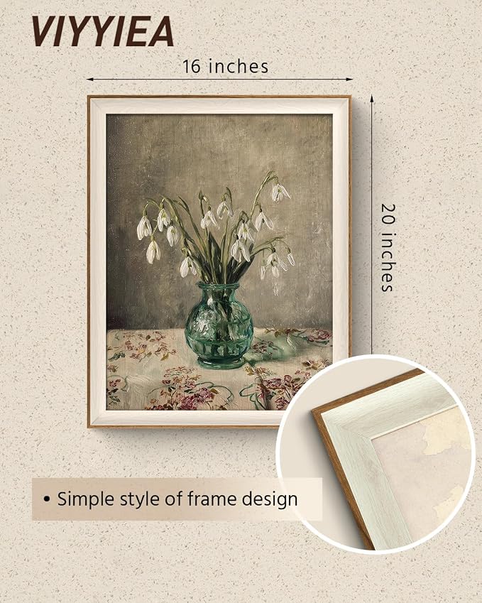 VIYYIEA Framed Wall Art for Living Room, Snowdrop Flowers in Green Glass Vase - Image 5