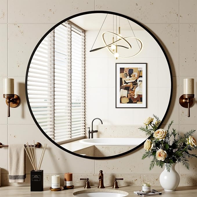 Antok 24 Inch Round Mirror for Wall, Round Bathroom Mirror, Circle Wall Mirrors - Image 2