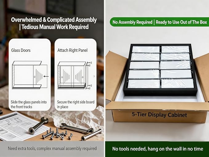 5-Tier Wall Mounted Display Cabinet, No Assembly Required Ready to Use Out of - Image 3