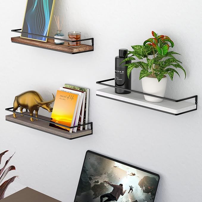 Meangood Floating Shelves Wall Mounted Set of 2, Rustic Wood Wall Storage - Image 6