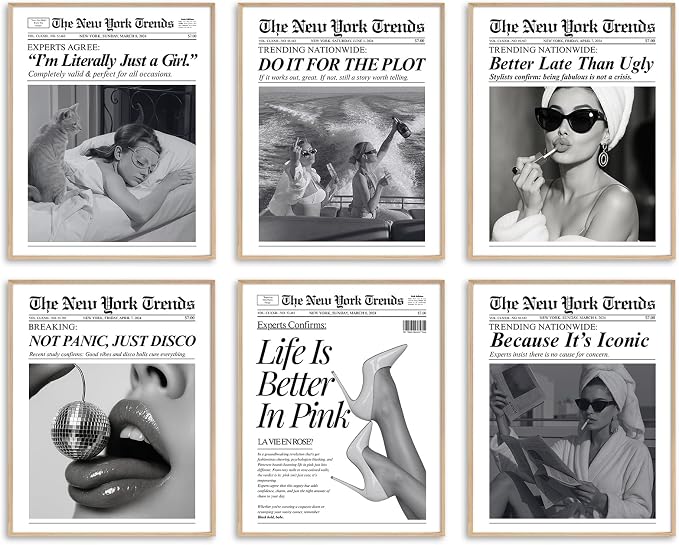 uniro Trendy Newspaper Wall Art Prints, Vintage Black & White Newspaper Wall by uniro