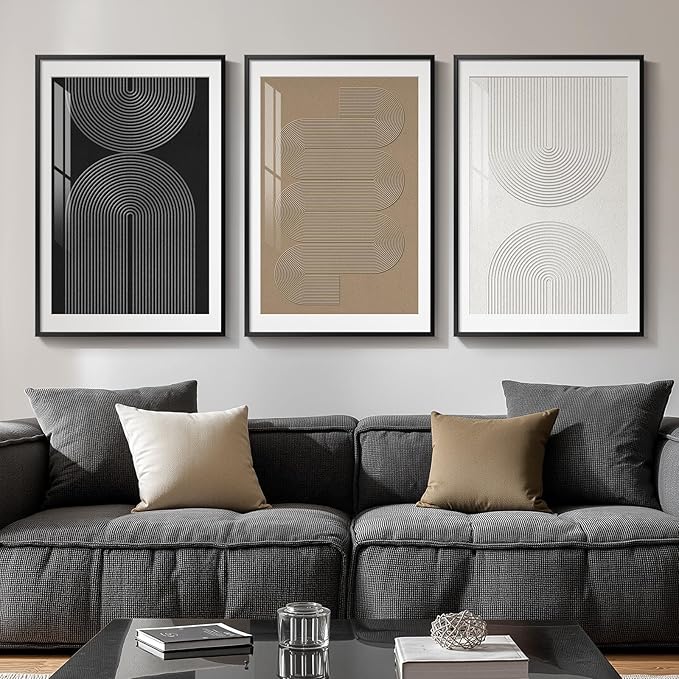 Framed Boho Neutral Abstract Wall Art, Minimalist Black White Brown Geometric by Cuspin