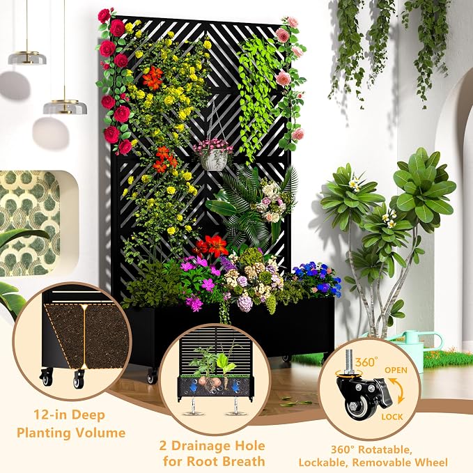 MTART Metal Planter Box with Trellis, 72.1"x47.2"x16" Outdoor Galvanized Raised - Image 3
