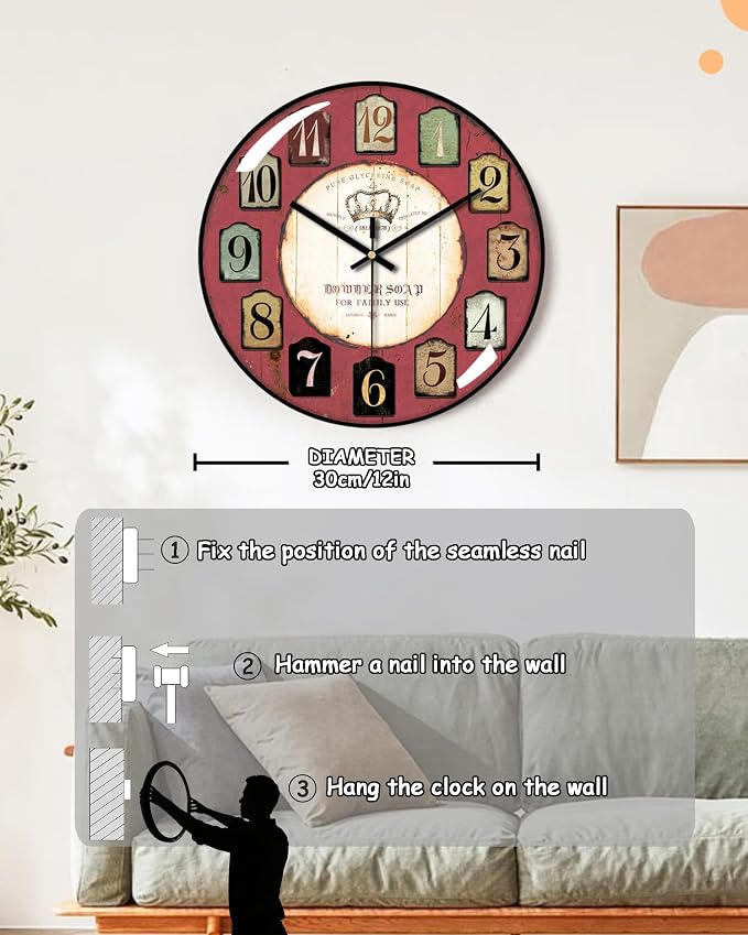 Decorative Wall Clocks Batterys Operated, Retro Wall Clock - Image 6