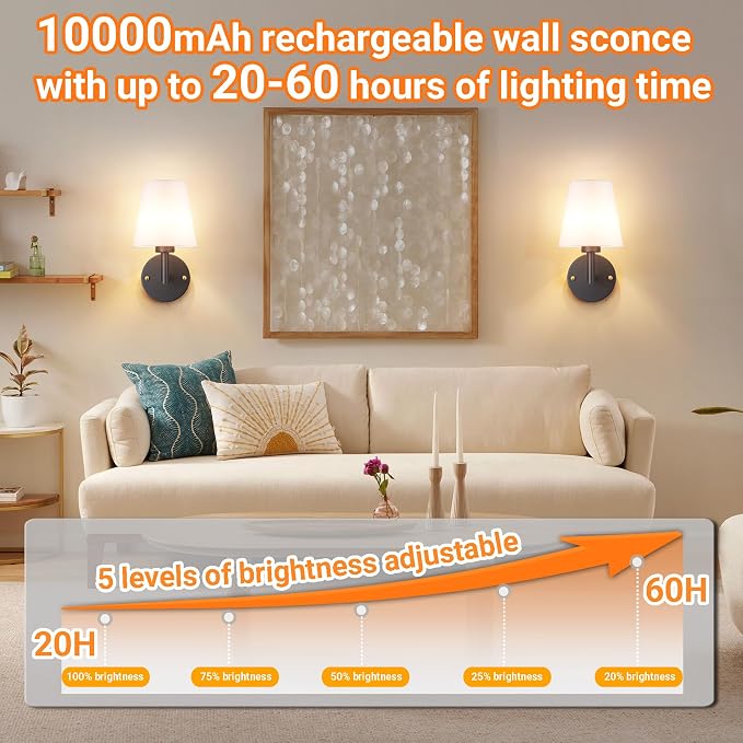 Nekhung Battery Operated Wall Sconces Set of 2, Wireless Wall Light - Image 4