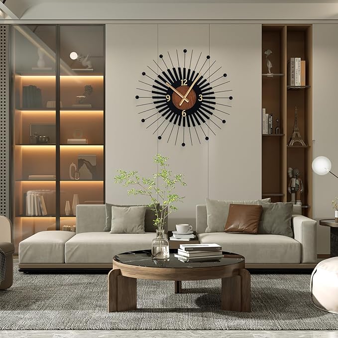 22 Inch Modern Sunburst Wall Clock Battery Operated, Silent Quartz Movement - Image 2