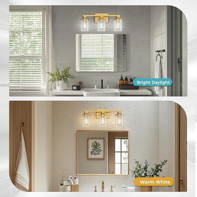 DORESshop 20 Inch Bathroom Light Fixtures, 3-Light Gold Bathroom Lighting - Image 3