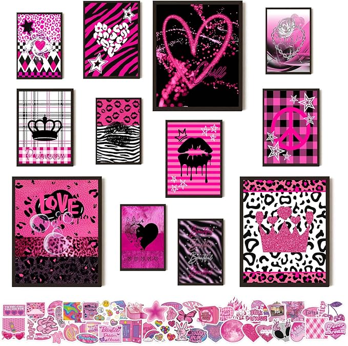 KBKBART Mcbling Y2k Room Decor Aesthetic, Early 2000s Room Decor, Hot Pink Wall by KBKBART