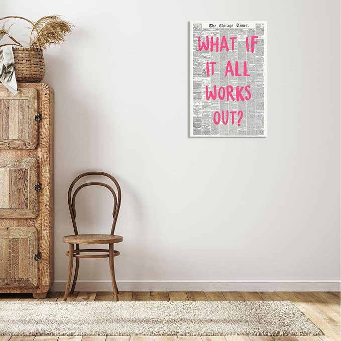 Drimiler What If It All Works Out Poster Retro Newspaper Pink Font Canvas Wall - Image 5