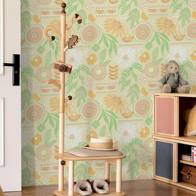 Simon&Siff Boho Wallpaper Peel and Stick, 17.3" x 480" Sun Floral Retro - Image 7
