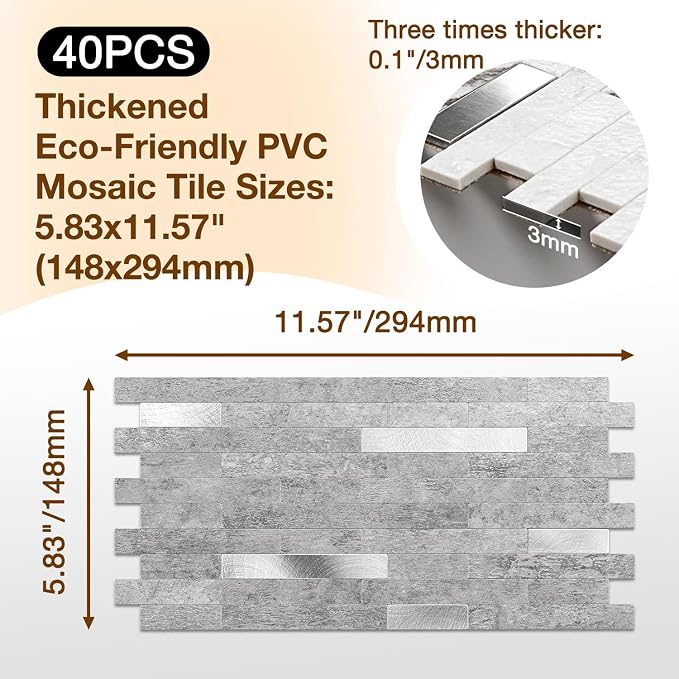 Peel and Stick Backsplash Tile Waterproof Removable PVC Wall Sticker 3D Faux - Image 3