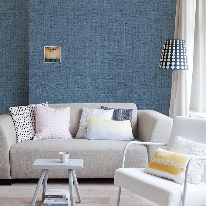 Blue Grasscloth Peel and Stick Wallpaper Textured Linen Adhesive Contact Paper - Image 6