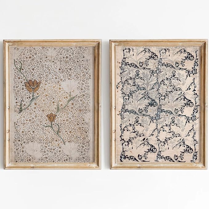 Vintage Botanical Wall Art Prints Set of 2 Antique Sketch Wall Art Decor by Unknown