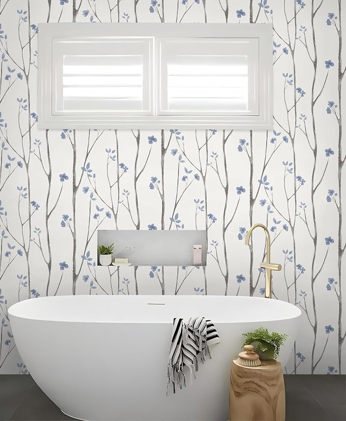 Timeet 16.1" x 197" Leaf Wallpaper Peel and Stick White and Purple Wallpaper - Image 5