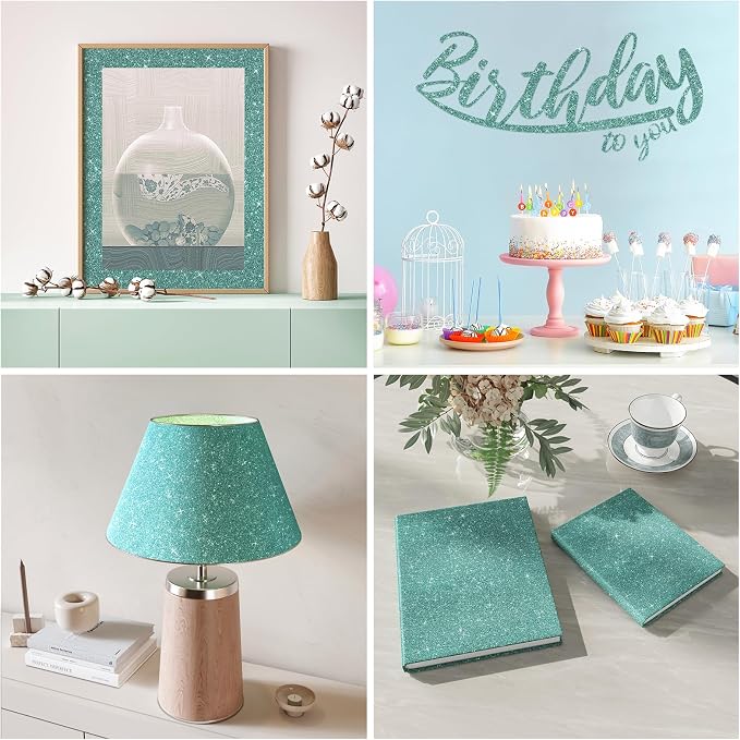 CRE8TIVE 8"x354" Light Teal Glitter Wallpaper Border Peel and Stick Wall Border - Image 8