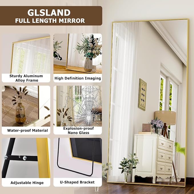 GLSLAND 76"x34" Full Length Mirror Extra Large Hanging or Leaning Rectangle - Image 4