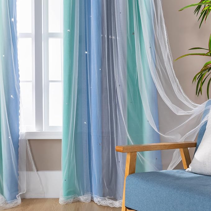 XiDi Curtains for Bedroom Decor, Rainbow BluGrenGrey-52-54 - Image 3