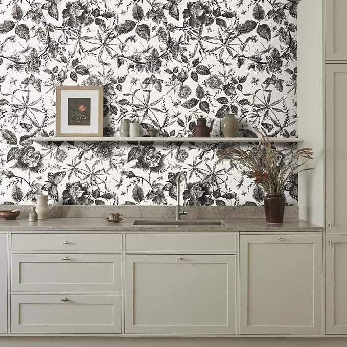 JiffDiff Vintage Peel and Stick Wall Stick，Champagne Wallpaper Rose Removable - Image 3