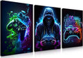 BGFCE Cool Gaming Canvas Wall Art Set of 3, Retro Video Game Watercolor Poster by BGFCEWallArt