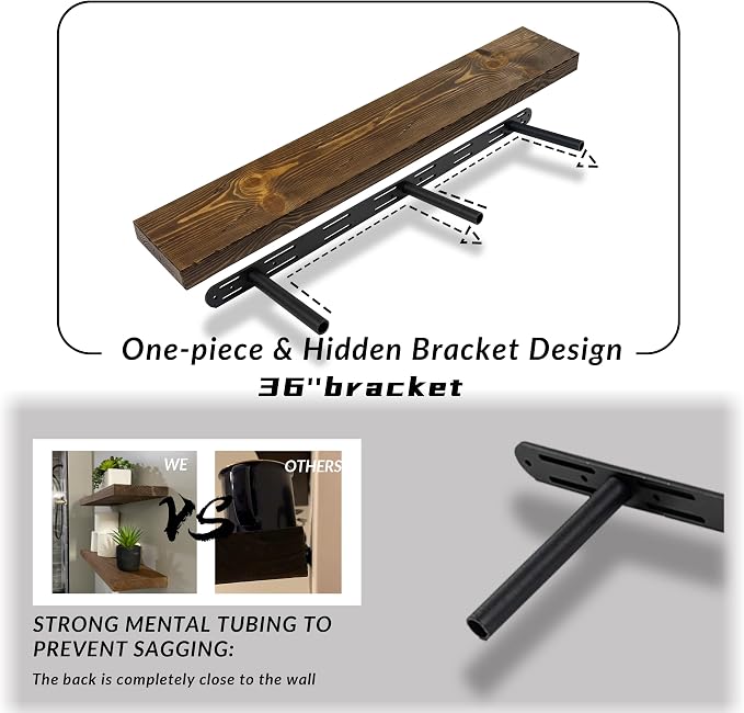 Distressed Floating Shelves 36 inch Long Set of 2, 8 inch deep Solid Wood Wall - Image 5