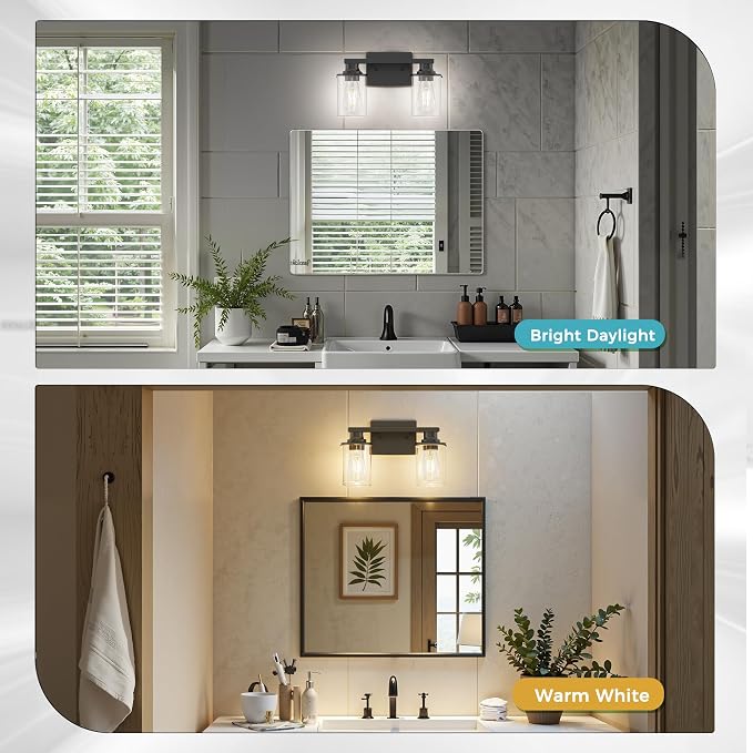DORESshop 2-Light Black Bathroom Light Fixtures Over Mirror - Image 3
