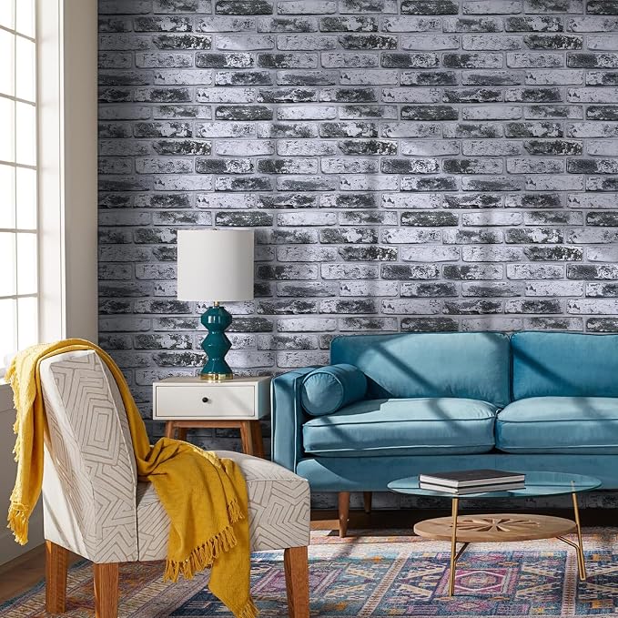 COMSTICKC 3D Gray Faux Brick Wall Panel, Peel and Stick Wall Covering, Not Real - Image 2