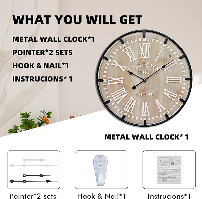 Large Farmhouse Rustic Wooden Wall Clock - Image 6