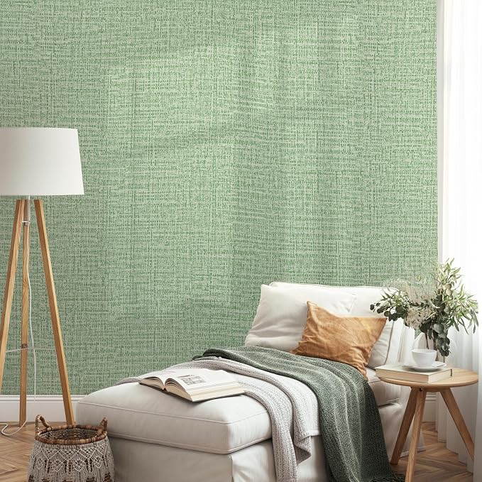 Guvana Grasscloth Peel and Stick Wallpaper Green Textured Contact Paper Modern - Image 7