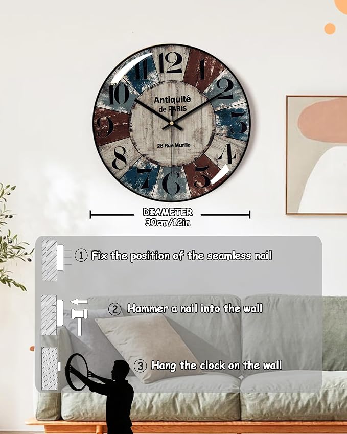Decorative Wall Clocks Batterys Operated, Retro Wall Clock - Image 6