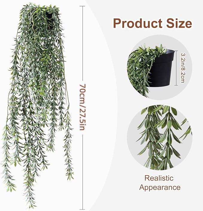 Artificial Hanging Plant 2 Pcs Faux Plant Ivy Vine Faux Eucalyptus Vines Fake - Image 2