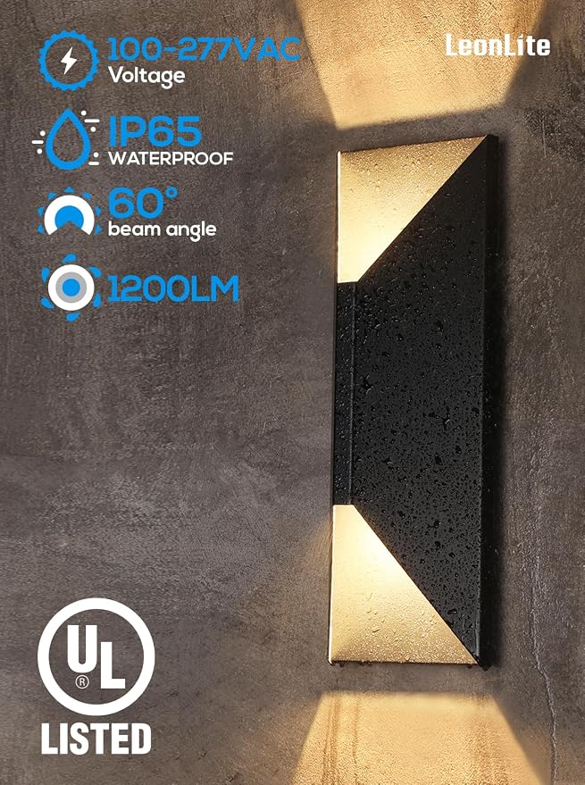 LEONLITE Dimmable LED Up Down Wall Light, CRI 90+, IP65 Waterproof, 10%-100% - Image 4