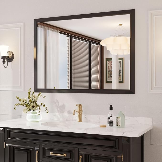 Amorho Bathroom Mirror Black, 55x40 Inch Thick Metal Framed Wall Mirrors by Amorho