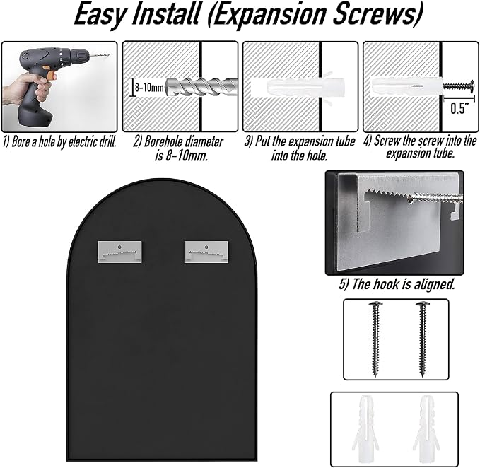 SCWF-GZ 30x20 Arch Mirror Rectangle Wall Mounted Hanging or Against Wall - Image 6