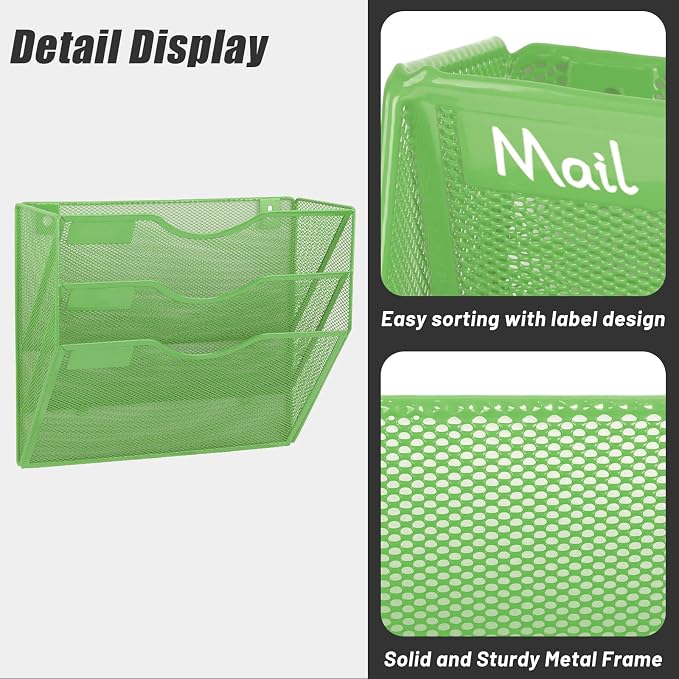 EASEPRES 3 Pocket Mesh Hanging Wall File Organizer, Wall Mounted Mail Paper - Image 5