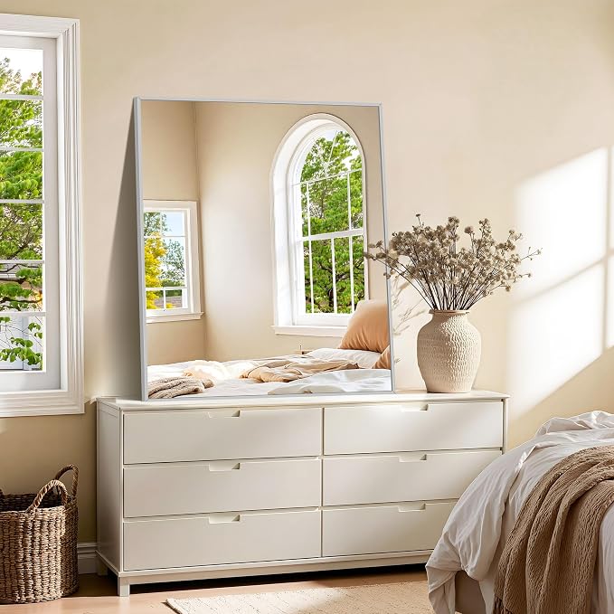KOCUUY Silver Framed Mirror, HD Tempered Glass, Anti-Rust Frame, Modern Design - Image 3