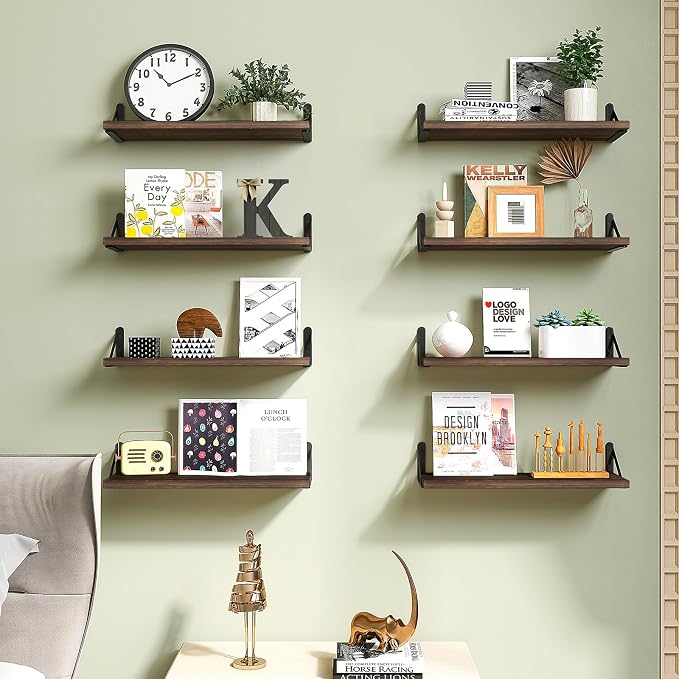 Fixwal Floating Shelves, Width 4.7in Rustic Wood Wall Shelves Set of 8 - Image 7